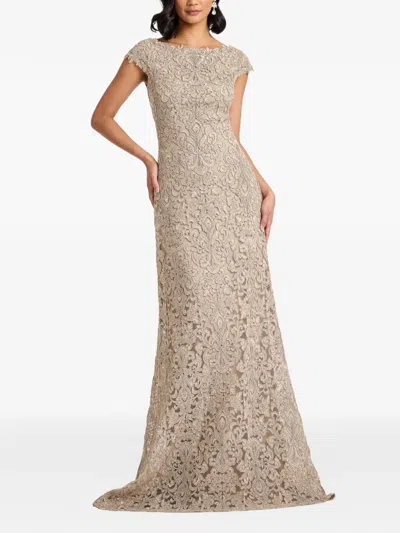 Tadashi Shoji Hoyt Lotus Embroidered Tulle Gown In Neutral