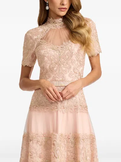 Tadashi Shoji Stelly Lotus Embroidered Tulle Midi Dress In Neutral