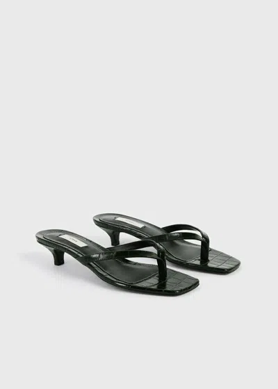 Totême Minimalist Black Leather Thong Sandals With Square Toe And Low Heel In Multi