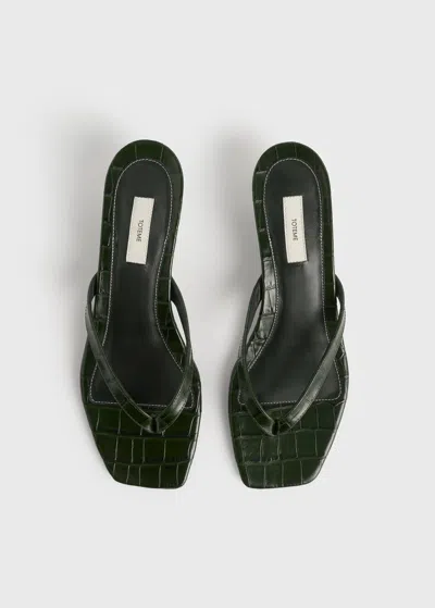 Totême Minimalist Black Leather Thong Sandals With Square Toe And Low Heel In Multi