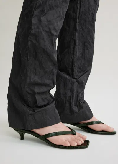 Totême Minimalist Black Leather Thong Sandals With Square Toe And Low Heel In Multi