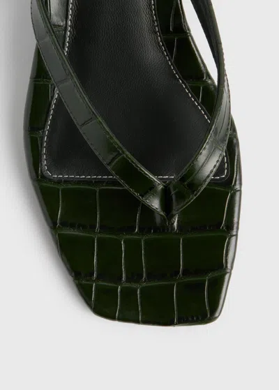 Totême Minimalist Black Leather Thong Sandals With Square Toe And Low Heel In Multi