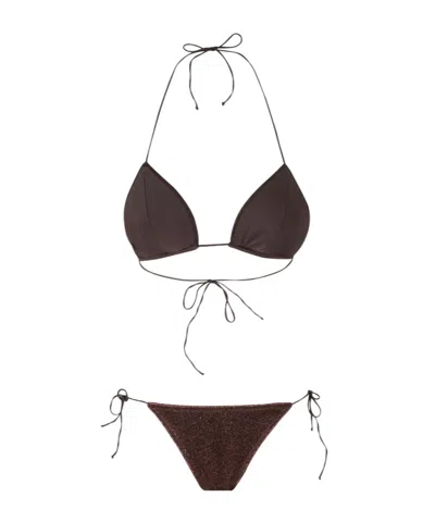 Oseree Glitter-effect Triangle Bikini In Brown