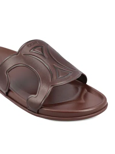 Celine Round Toe Slippers In Brown