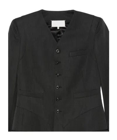 Maison Margiela Elegant Nested Wool Jacket With Adjustable Strap In Black