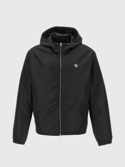Fendi Ff Polyester Hooded Jacket In Black