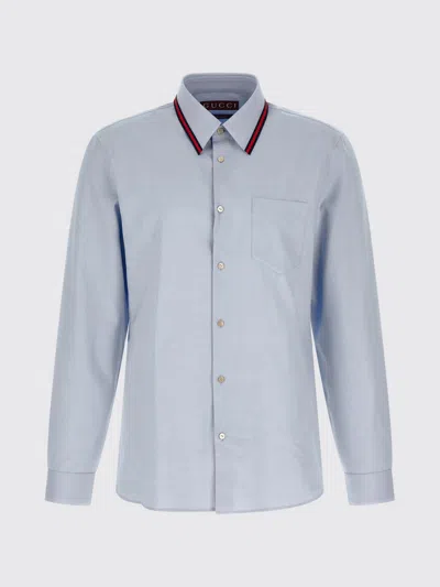 Gucci Oxford Shirt Web Collar Long Sleeves In Blue