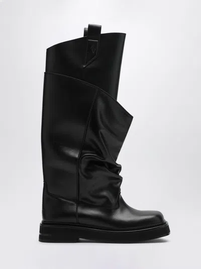 Attico 'passeggiata' Black Boots With Heel-tab And Rubber Sole In Leather Woman