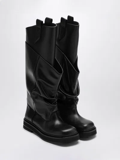 Attico 'passeggiata' Black Boots With Heel-tab And Rubber Sole In Leather Woman