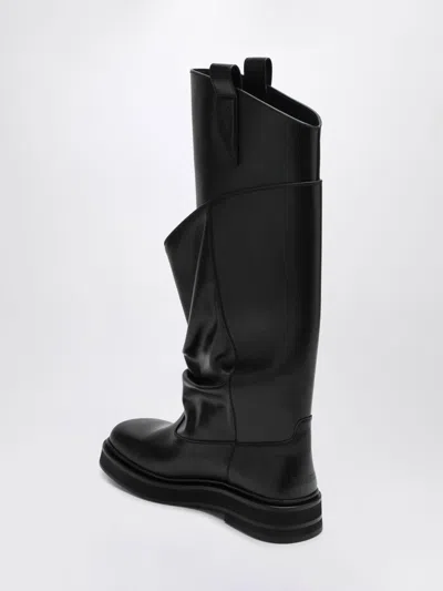 Attico 'passeggiata' Black Boots With Heel-tab And Rubber Sole In Leather Woman