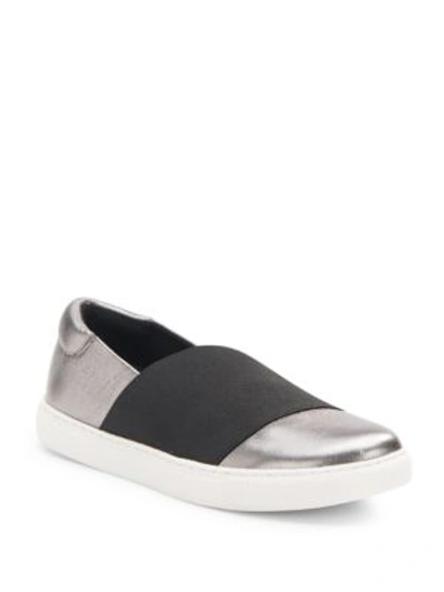 Kenneth Cole Kingliest Metallic Leather Slip-on Trainers In Anthracite