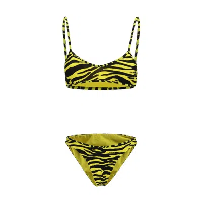 Attico Zebra Bikini Set In Black & Yellow