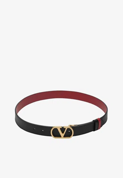 Valentino Designer Leather Belt Reversible Adjustable Length In Black