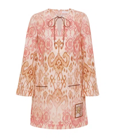 Zimmermann Aster Print Long Sleeve Linen Shift Dress In Multi