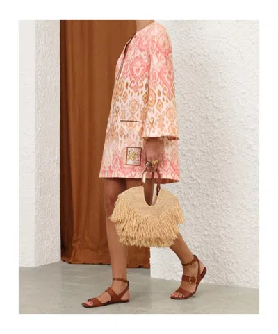 Zimmermann Aster Print Long Sleeve Linen Shift Dress In Multi