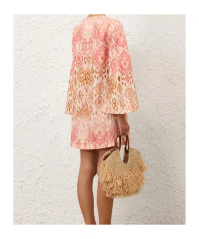 Zimmermann Aster Print Long Sleeve Linen Shift Dress In Multi
