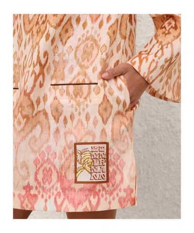 Zimmermann Aster Print Long Sleeve Linen Shift Dress In Multi