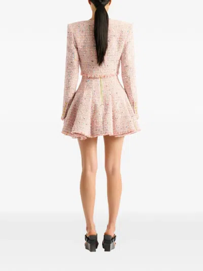 Balmain Tweed Blazer In Nylon-cotton Blend With Cupro Lining In Pink