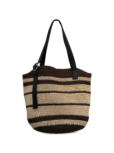Loewe Loop Basket Striped Shoulder Bag In Black