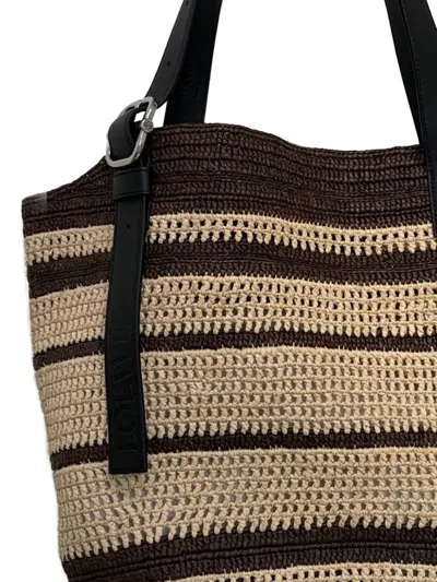 Loewe Loop Basket Striped Shoulder Bag In Black