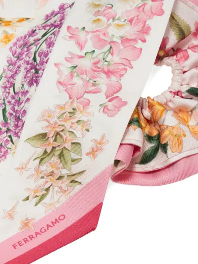 Ferragamo Spring Print Silk Scrunchie With Mini Bandeau In Multi