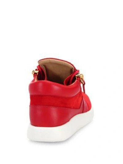 Shop Giuseppe Zanotti Leather & Suede Side-zip Sneakers In Red