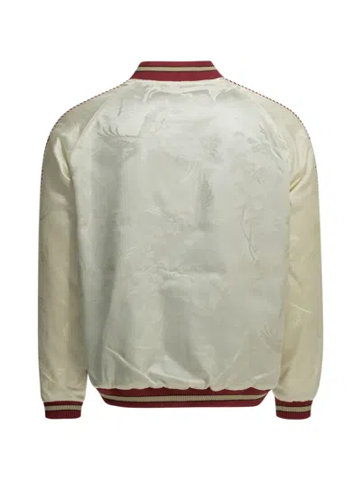 Beams Patterned-jacquard Reversible Bomber Jacket In White