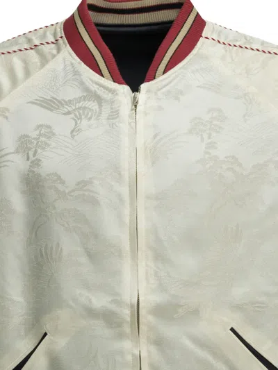 Beams Patterned-jacquard Reversible Bomber Jacket In White