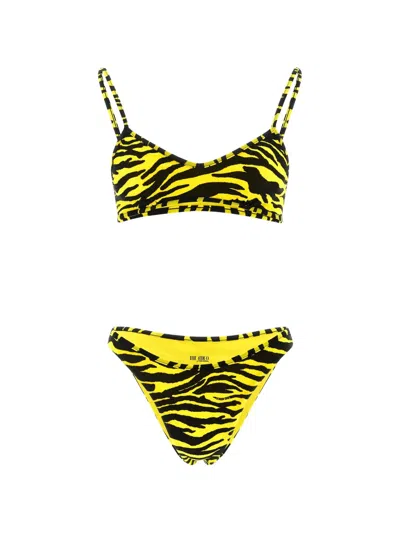 Attico Zebra Bikini Set In Black & Yellow