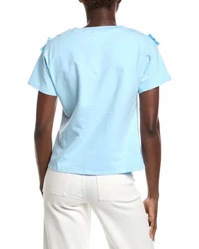 Gracia Flower Applique Solid Color T-shirt In Blue