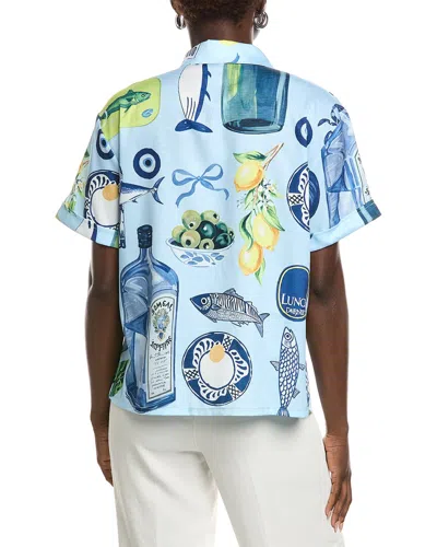 Gracia Printed Button Down Top In Blue