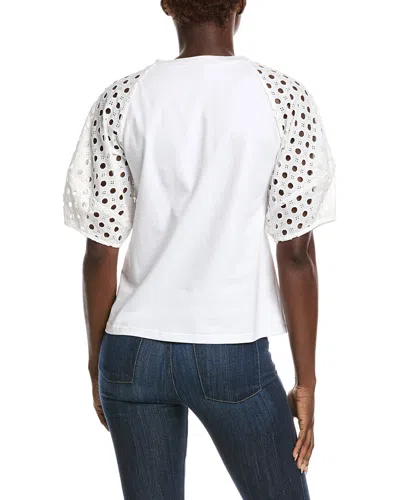 Gracia Eyelet Sleeve Top In White