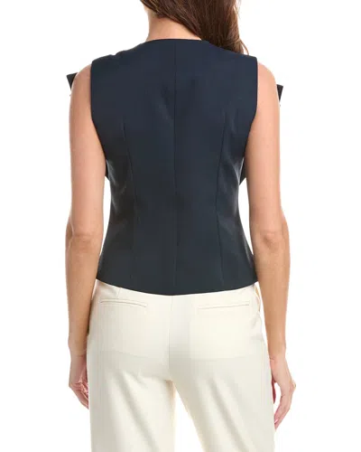 Gracia Ruffle Front Button Down Sleeveless Jacket In Blue