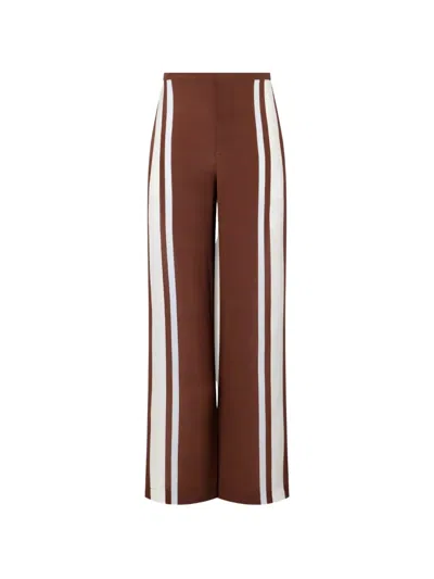 Sir Marais Striped Silk Straight-leg Pants In Brown