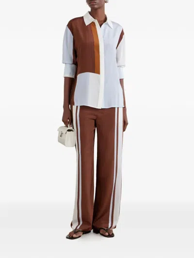 Sir Marais Striped Silk Straight-leg Pants In Brown