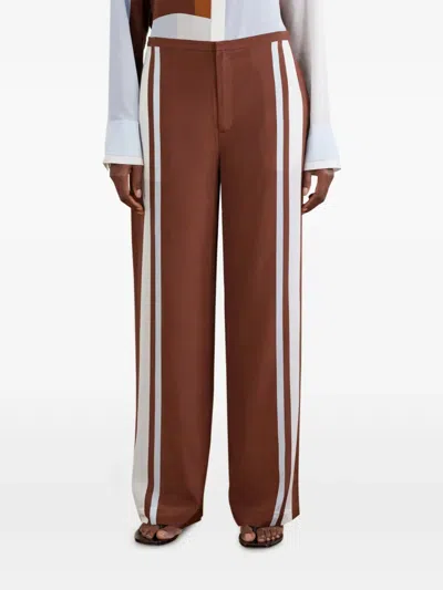 Sir Marais Striped Silk Straight-leg Pants In Brown