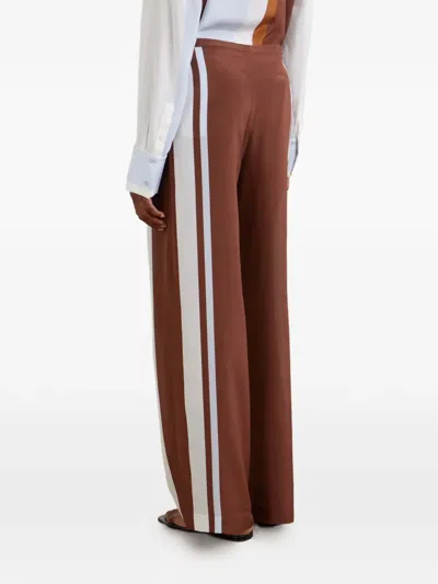Sir Marais Striped Silk Straight-leg Pants In Brown