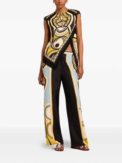 La Doublej Club Printed Silk Twill Wide-leg Pants In Multi
