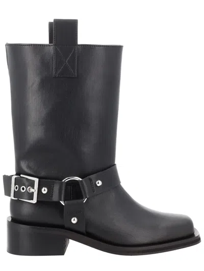 Ganni Ankle Boots With Eco-friendly Recycled Leather And Buckle Detail In Black