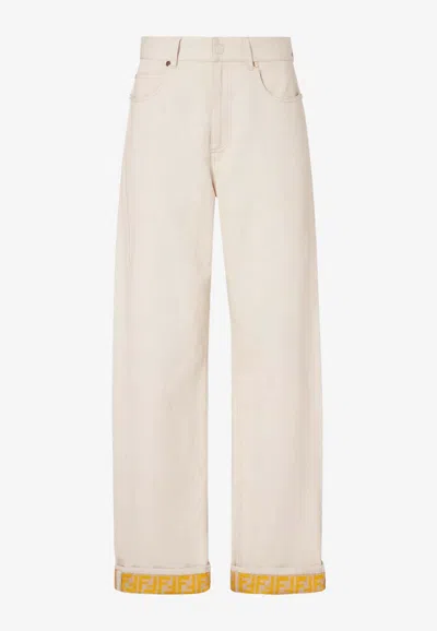 Fendi Ff Reverse Denim Jeans Belt Loops In White