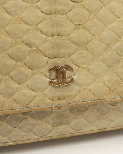 Pre-owned Chanel Python Wallet On Chain Bag In Sand