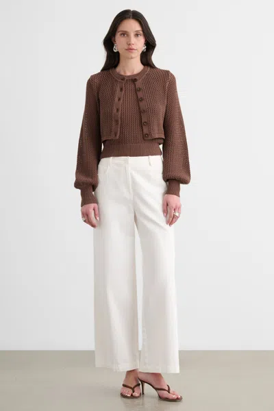 Toccin Tori Open-knit Cropped Cardigan In Brown