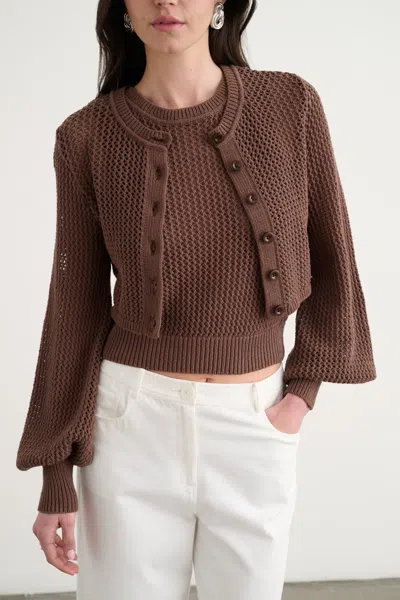 Toccin Tori Open-knit Cropped Cardigan In Brown