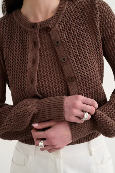 Toccin Tori Open-knit Cropped Cardigan In Brown
