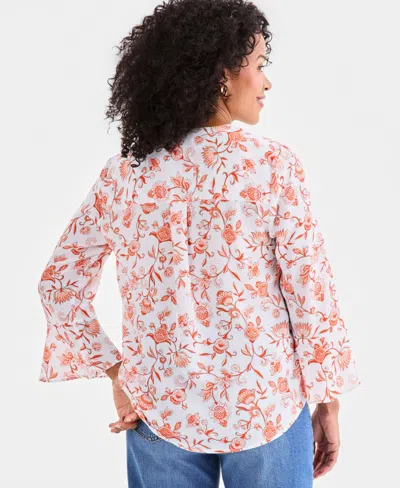Style & Co Style Co Womens Printed Pintuck Ruffle Sleeve Top Macys Exclusive In White
