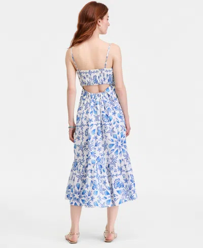 On 34th Womens Cotton Poplin Back Cutout Tiered Midi Dress Macys Exclusive In Blue