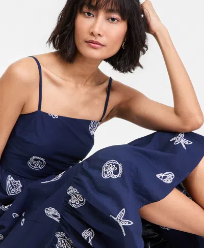 On 34th Womens Cotton Back Cutout Tiered Midi Dress Macys Exclusive In Blue