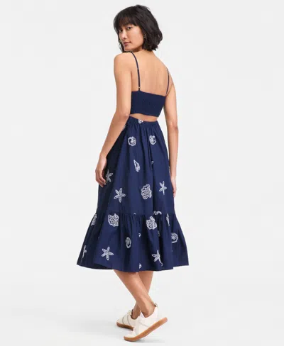 On 34th Womens Cotton Back Cutout Tiered Midi Dress Macys Exclusive In Blue