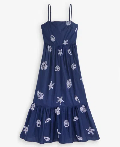 On 34th Womens Cotton Back Cutout Tiered Midi Dress Macys Exclusive In Blue