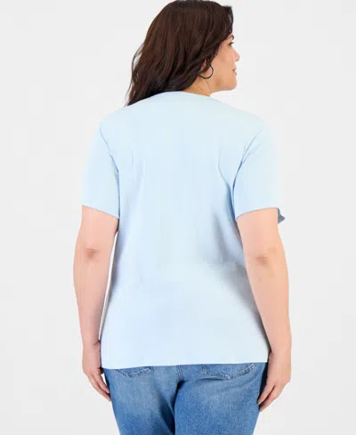 Style & Co Plus Size Short-sleeve V-neck Top, Exclusively At Macy's In Blue